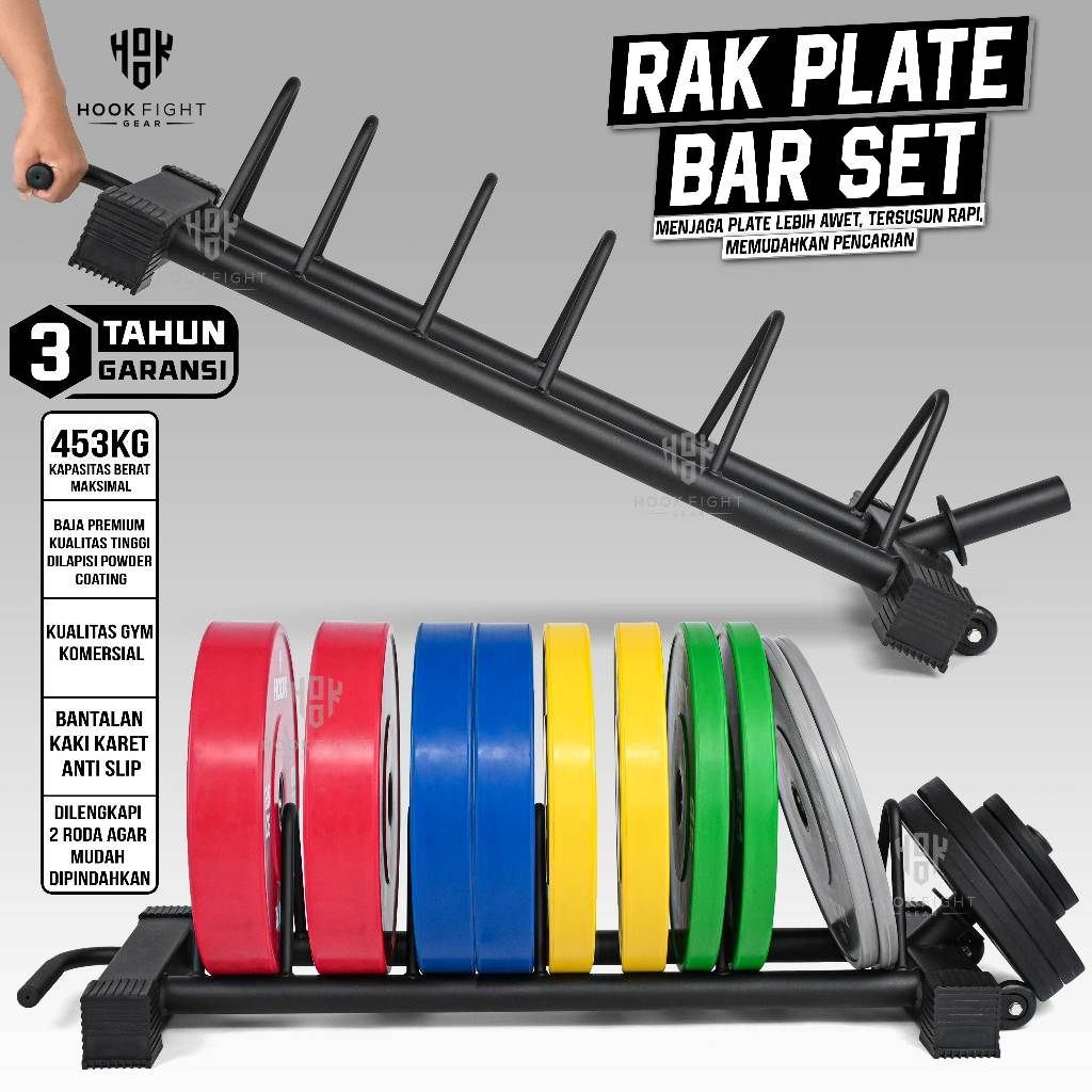 Rak Plate Bar Set Hook Rak Besi Plate Barbell Rack Gym Rak Fitness Gym Rak Piringan Barbel Alat Olah