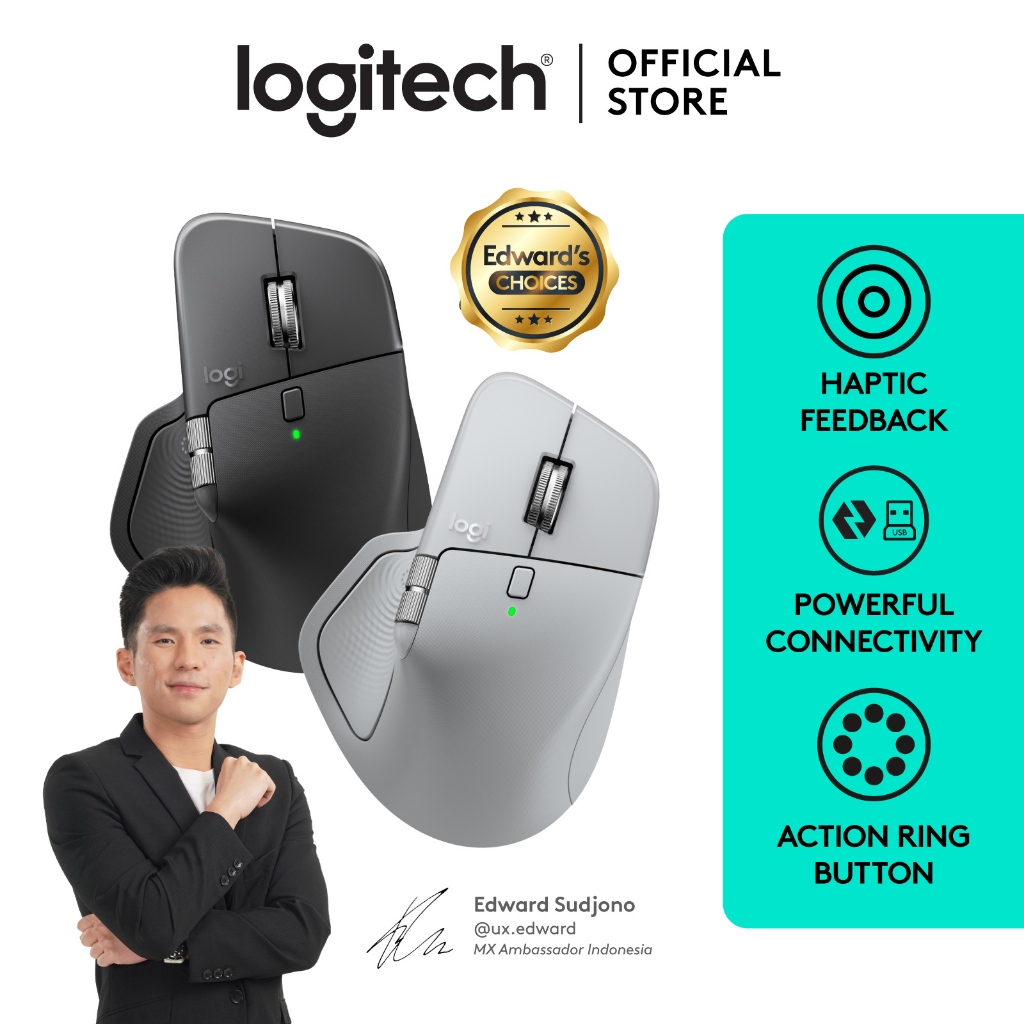 Logitech MX Master 4, Mouse Wireless Ergonomis dengan Feedback Haptik Berkinerja Tinggi, Scrolling U