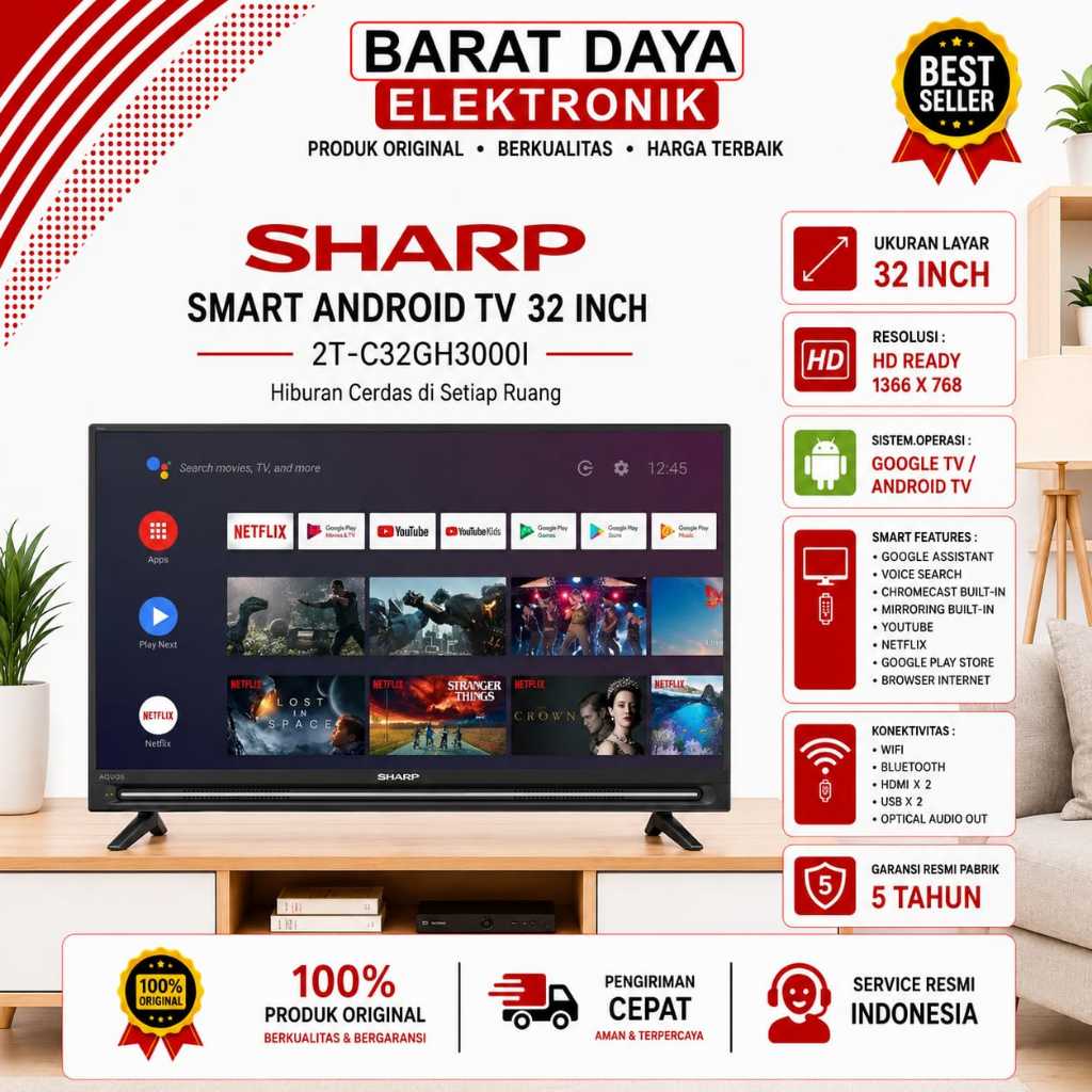 LED SMART ANDROID SHARP LED TV 32 Inch LED SMART TV ANDROID TV SH 2T-C32GH30001
