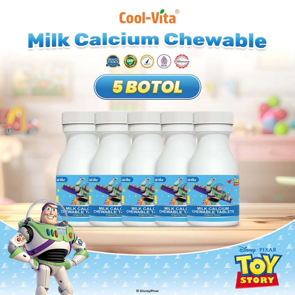 COOLVITA ORIGINAL PAKET TUMBUH OPTIMAL Tablet Kunyah 5 Botol Milk Calcium  | Vitamin Kalsium Susu Ta