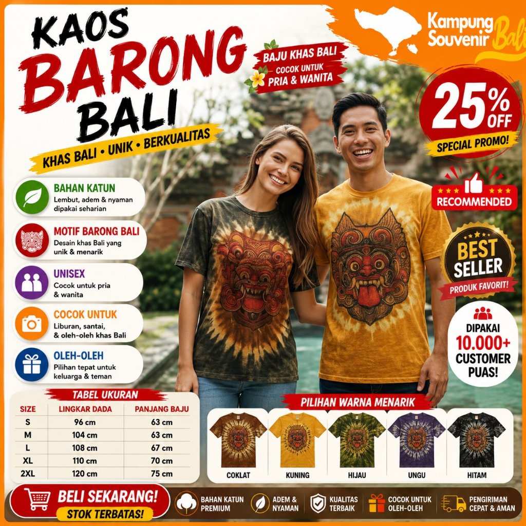 Kaos Baju Barong Bali Pria Wanita Rayon Adem Oleh Oleh Khas Bali Original