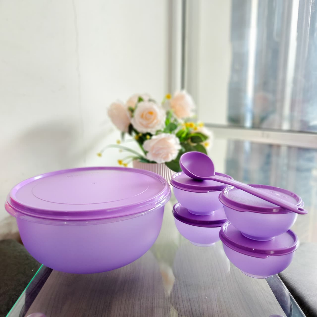 Moorlife titania bowl set 8L free bowl 4 pcs + laddle wadah penyajian makanan BPA Free warna ungu pr