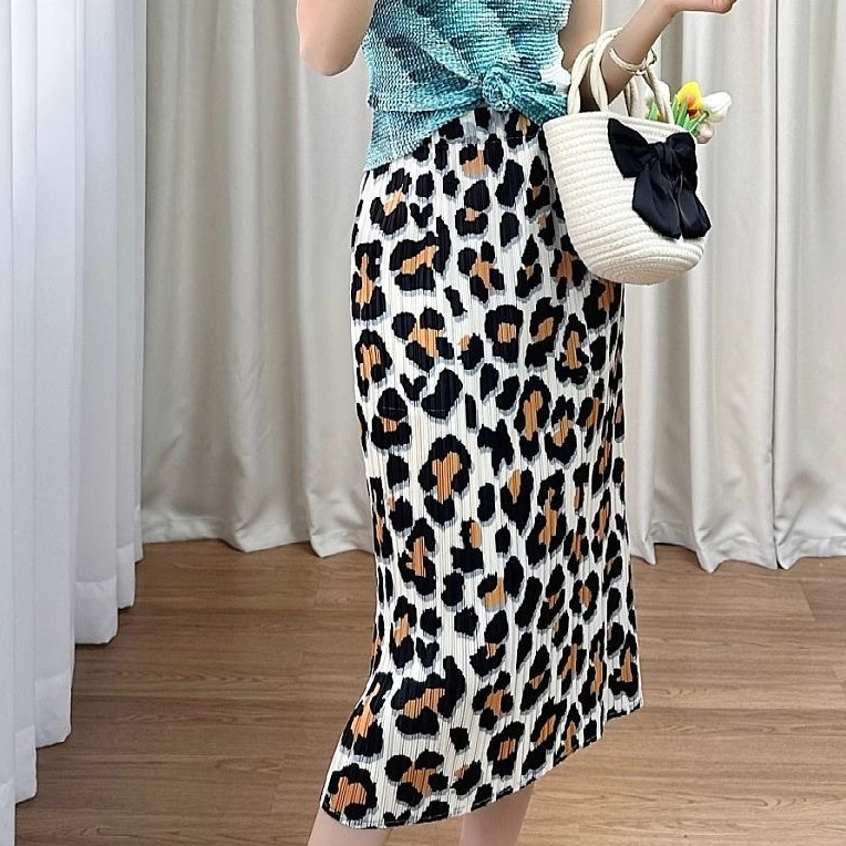 Rok Plisket A-Line Motif Macan Tutul Pinggang Tinggi - Rok Wanita Korea Style Kekinian Serbaguna Rok