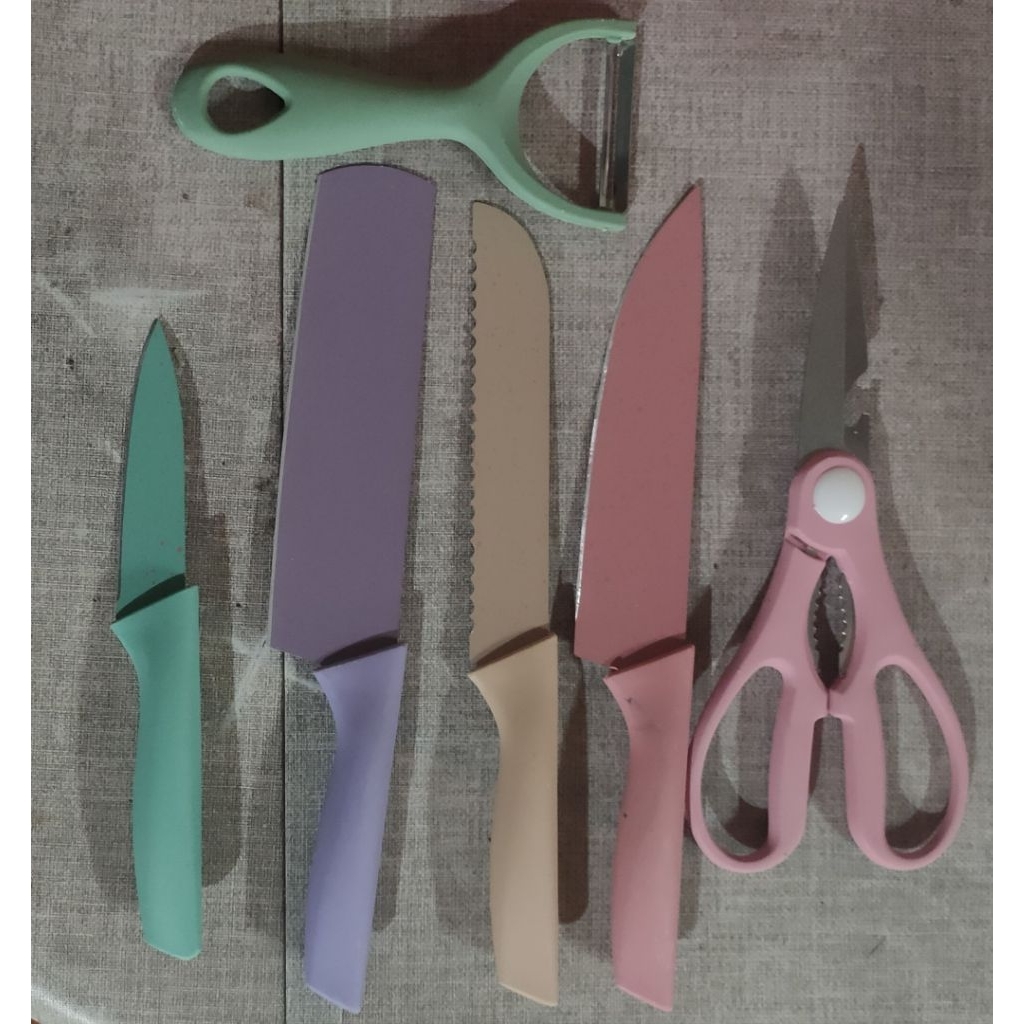VISHAL Pisau Jerami Set 6 in 1 /Kitchen Knife Set/Pisau Dapur Set Stainless Knife Anti Lengket