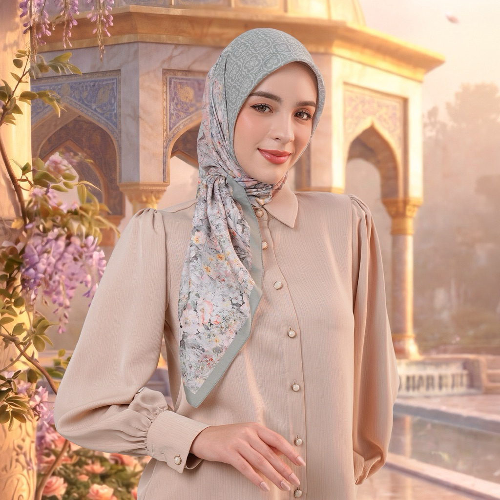 Mandjha Prissia Green Scarf by Ivan Gunawan - Mandjha Segiempat motif original by Ivan Gunawan