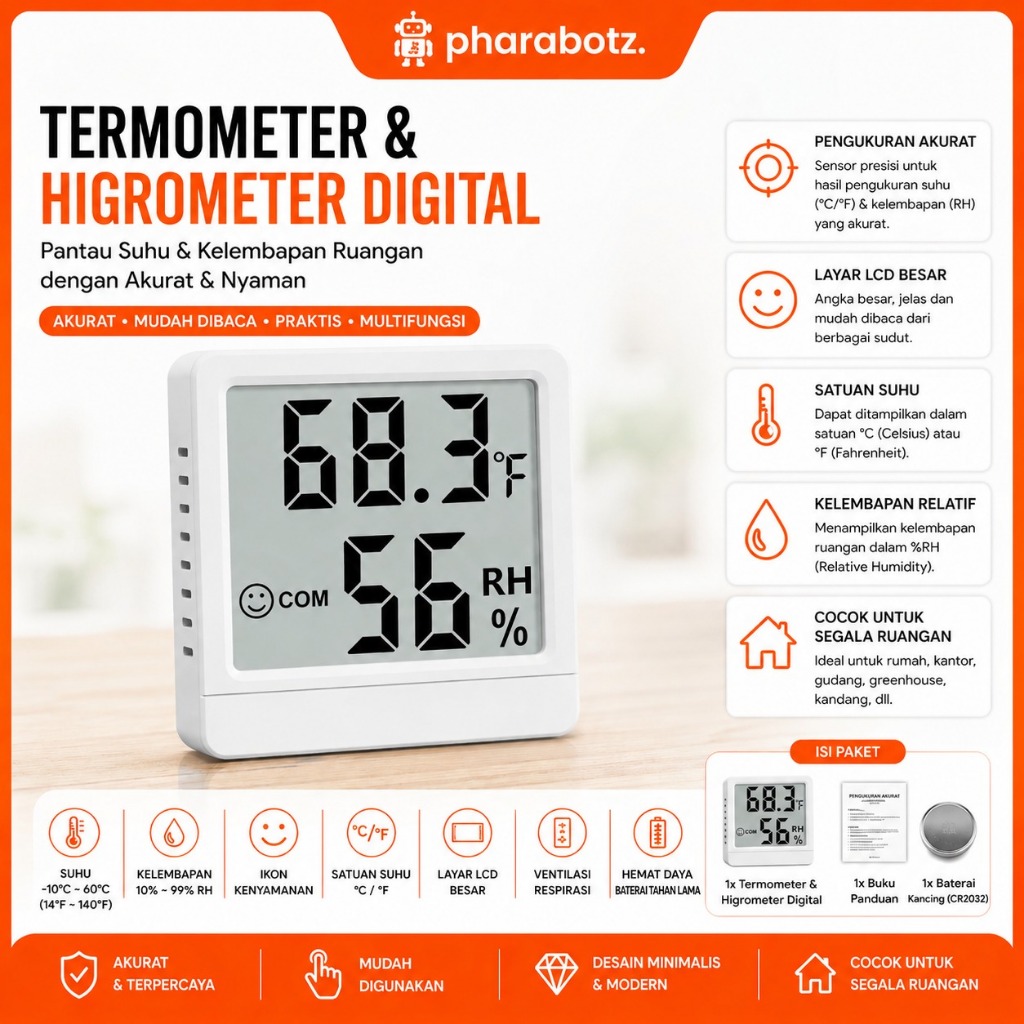 Termometer & Hygrometer pengukur suhu ruangan dan kelembaban akurat BQ-2316
