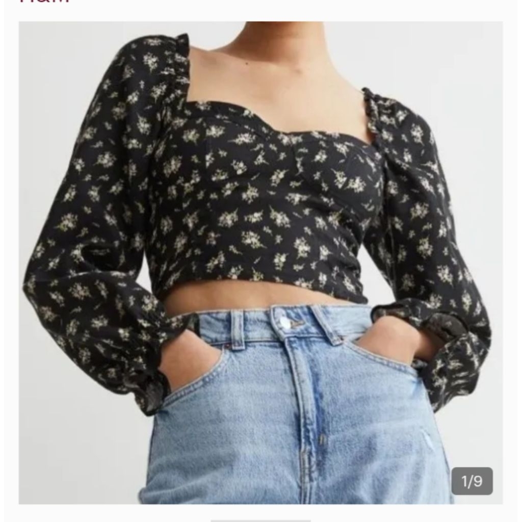 PL H&M Crop Floral Black Size S