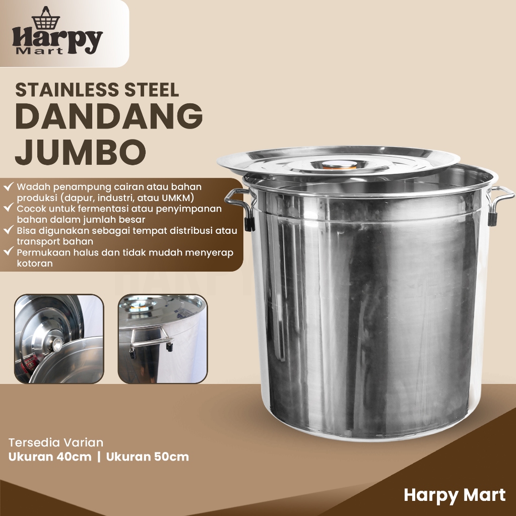 Dandang Jumbo Stainless Tebal Panci Bakso Soto Katering UMKM Ukuran 40cm 50cm | Panci Dandang Stainl