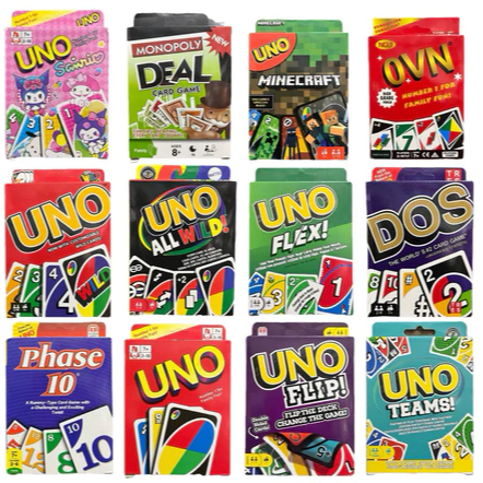 Mainan Kartu Uno merah, Uno Flip, Monopoli, DOS