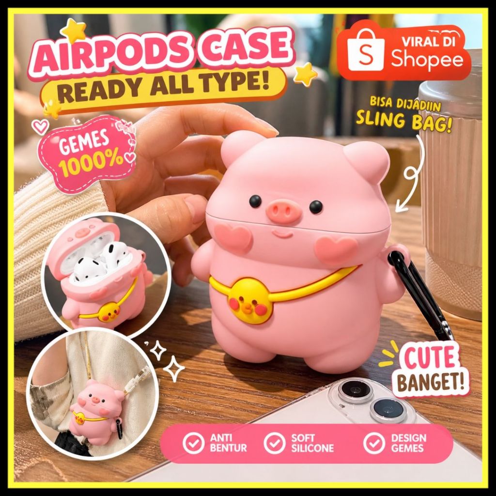 Airpods Case Babi Tas Kuning Piggy Silicone / Airpods Pro 2 Case Babi Pig Piggy Silicone / Airpods P