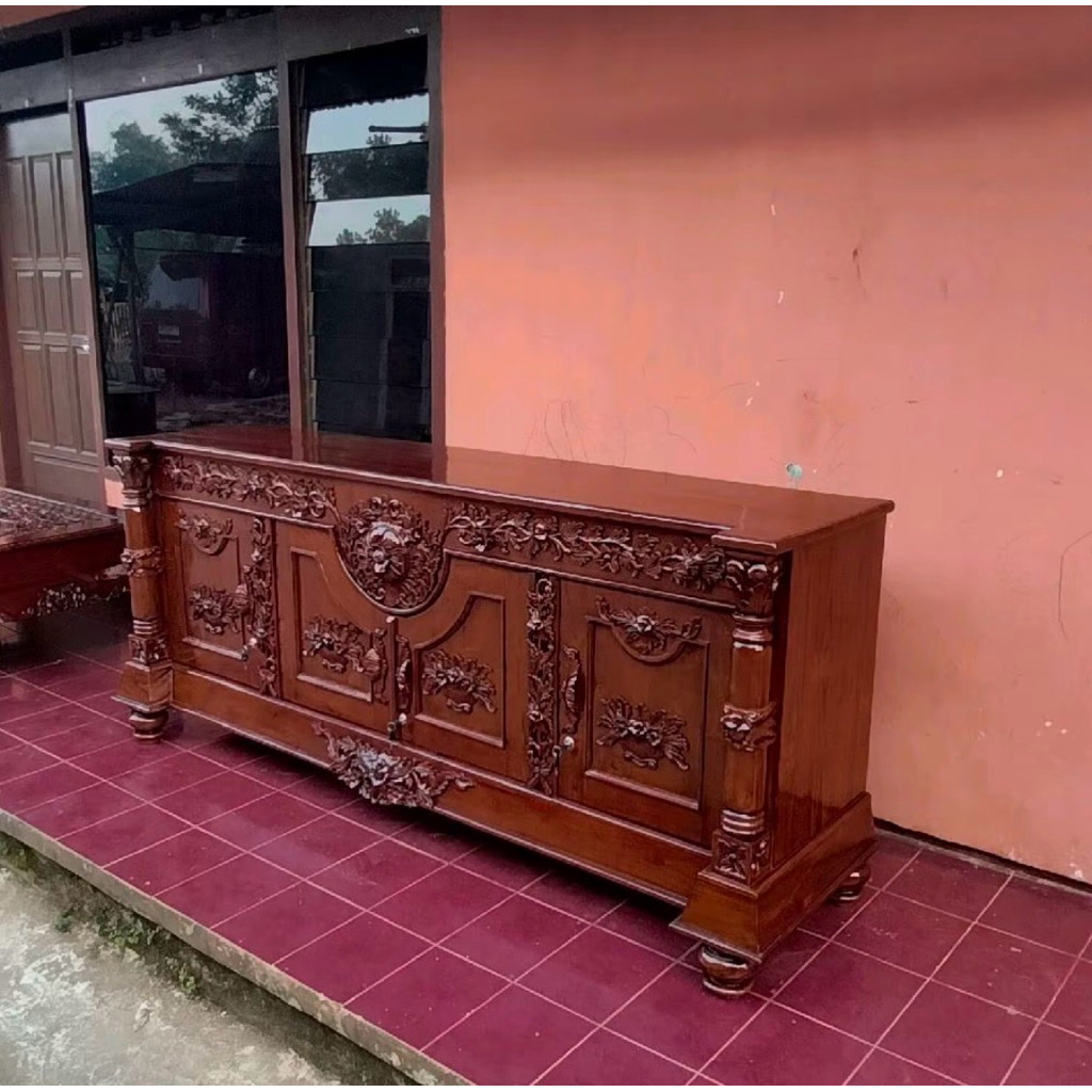 Bufet Tv Ukir Kayu Jati Meja Kabinet Tv Ukir Bahan Kayu Jati Bufet Tv Jati