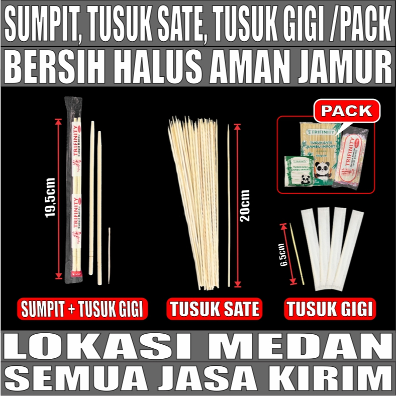 Sumpit Bambu Bersih Halus Kering Trifinity / Tusuk Gigi Higienis / Tusuk Sate Bambu Per Pack Medan