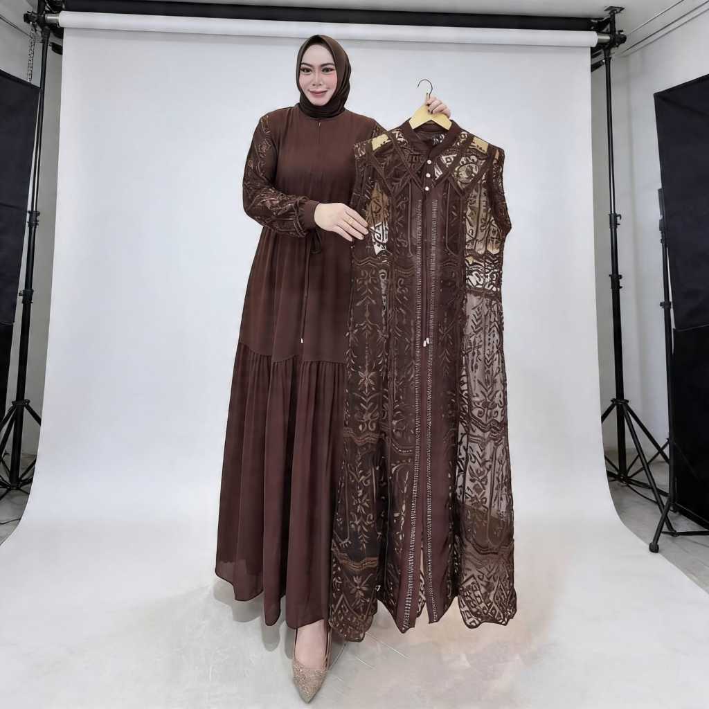 Maharani Dress Gamis Rompi Brukat Mewah Gamis Trend 2026 Dres Set Wanita Terbaru Lebaran 2026 Remaja