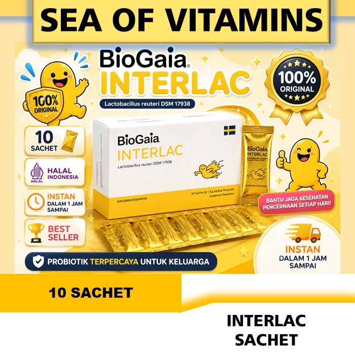 INTERLAC BIOGAIA ORIGINAL 10 SACHET | PROBIOTIK ANAK BAYI & DEWASA | HALAL | MENJAGA KESEHATAN SALUR