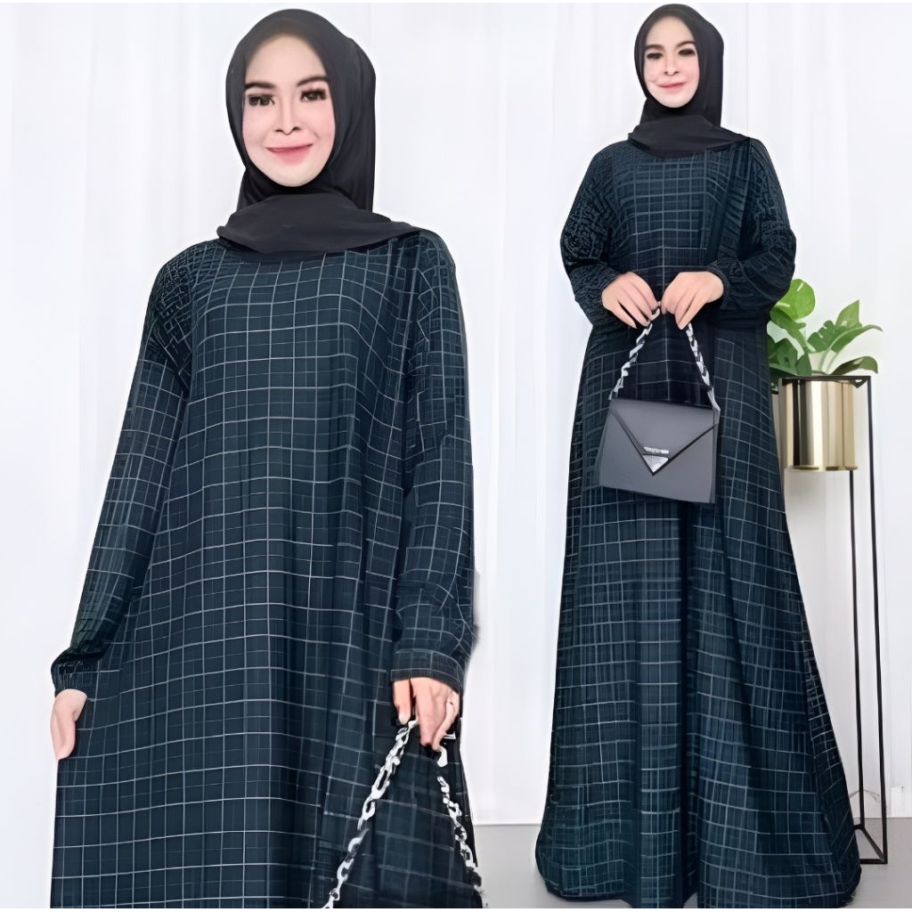 Gamis Motif Kotak Dewasa//Gamis Wanita Terbaru Jumbo Standar Kekinian