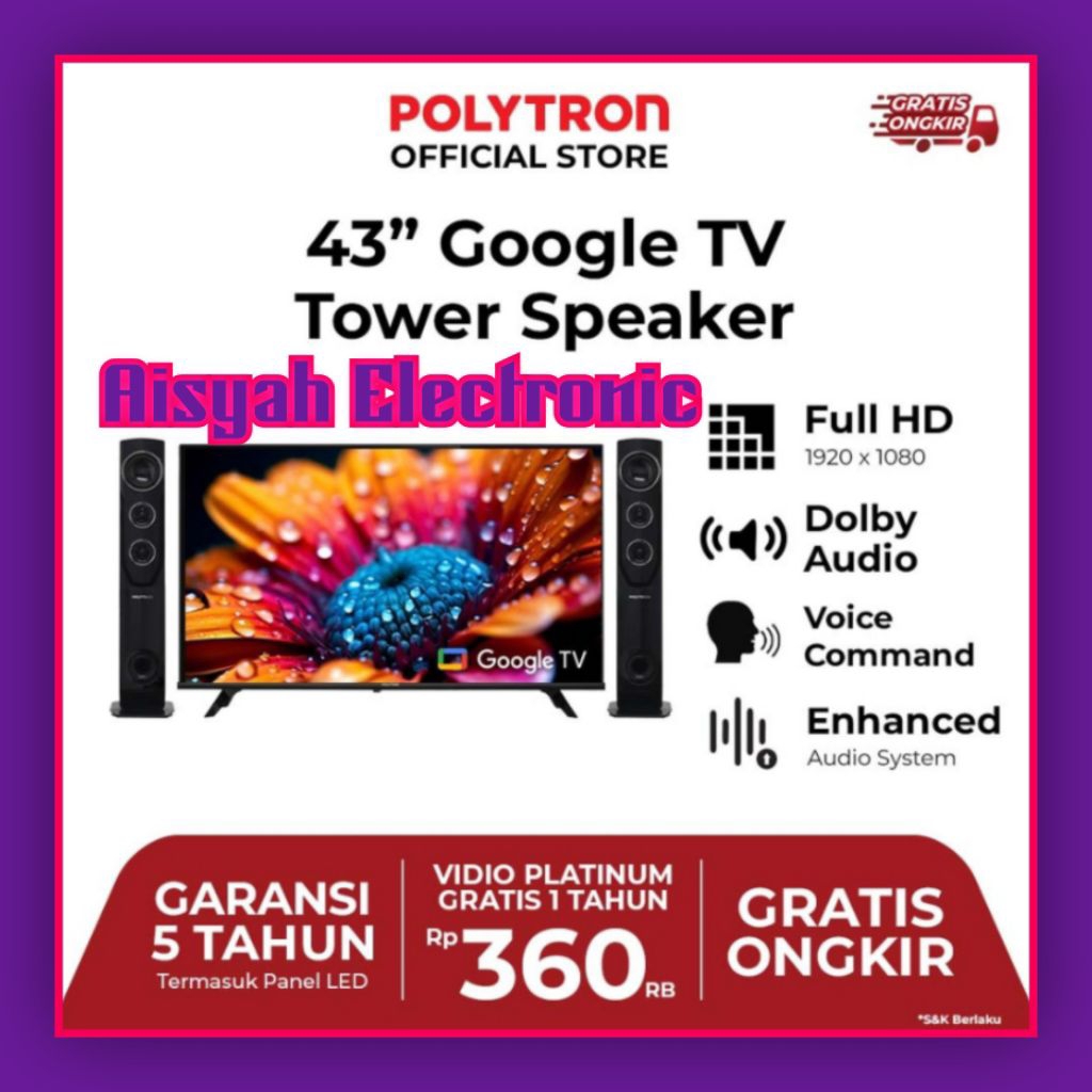 GOOGLE TV POLYTRON 43 INCI 43TG5055 SOUND TOWER GARANSI 5 TAHUN