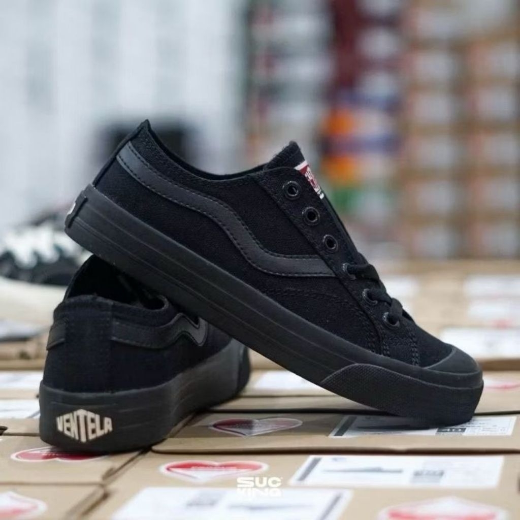 Sepatu Ventela Public Low Fullblack Sepatu Sekolah Kasual Pria Wanita Termurah SD SMP SMA & DEWASA