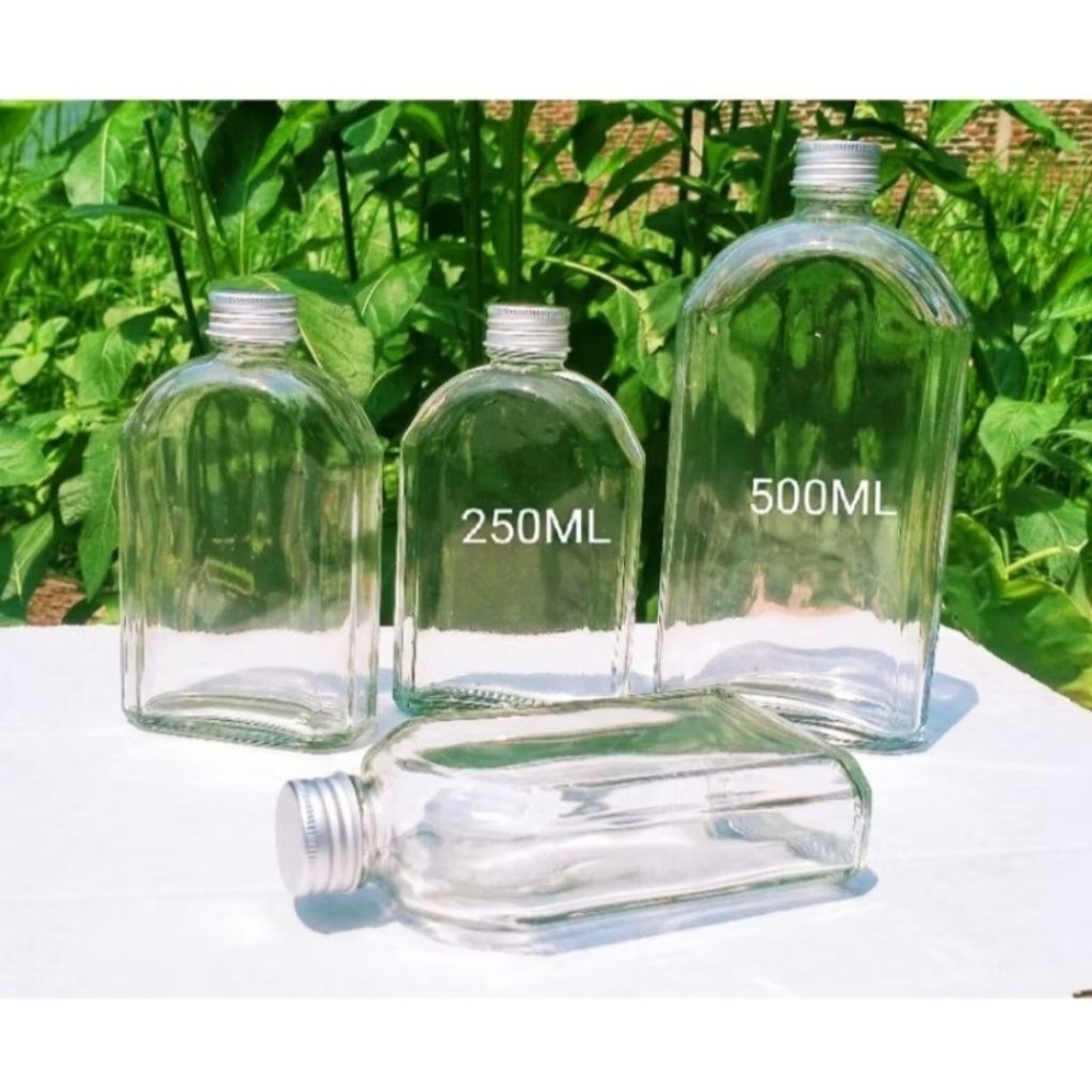FLAT GLASS BOTTLE 500ML BOTOL KACA GEPENG -  BOTOL MINUMAN JUICE KOPI