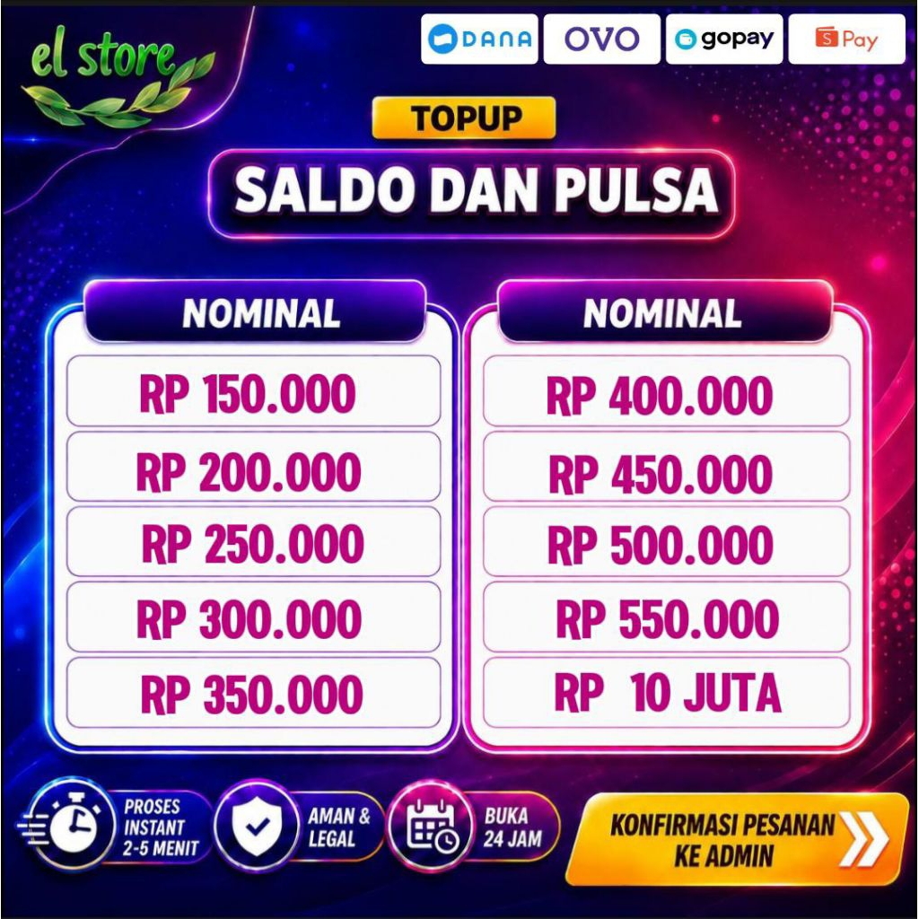 Isi Ulang Top Saldo Pulsa Mulai Dari 150k / 150 Ribu