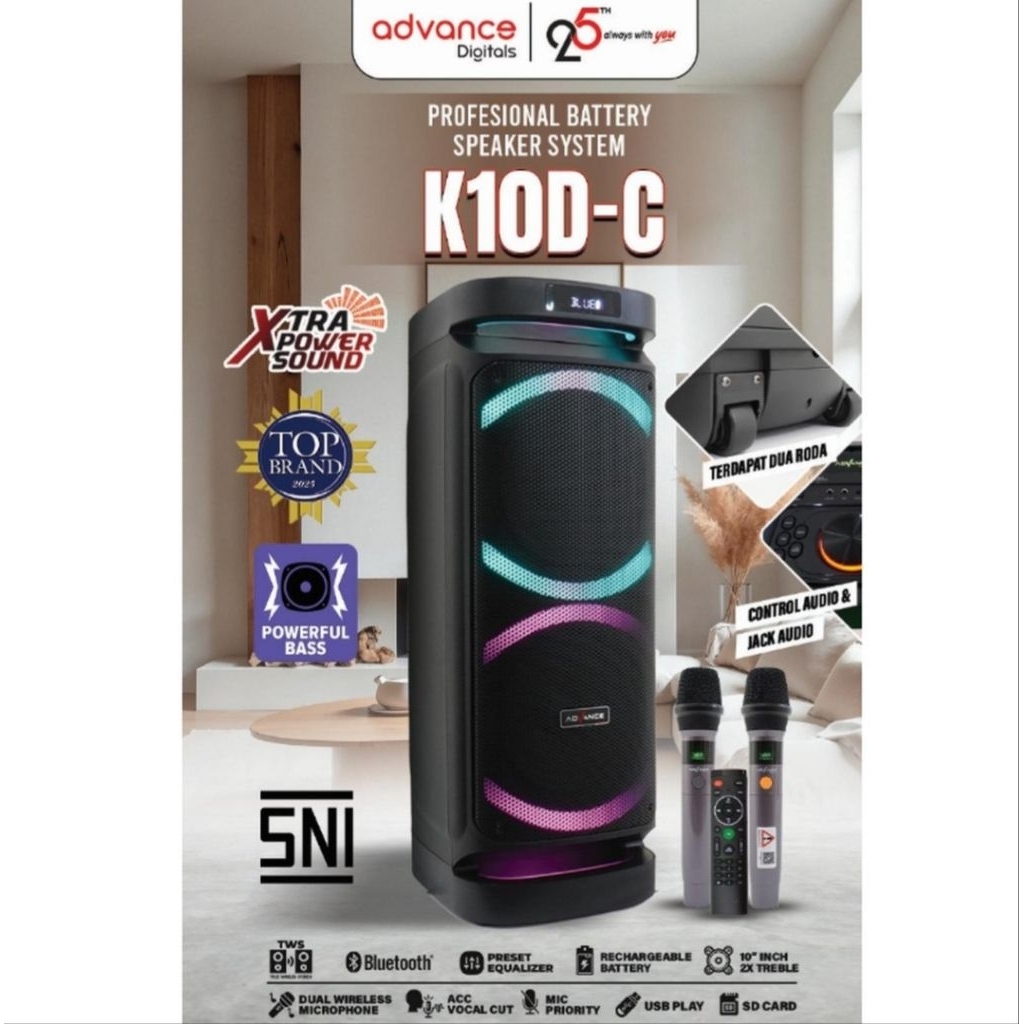 Speaker Advance K10D-C 10" Double Speaker Free 2 Mic/Speaker Advance K10DC ORIGINAL