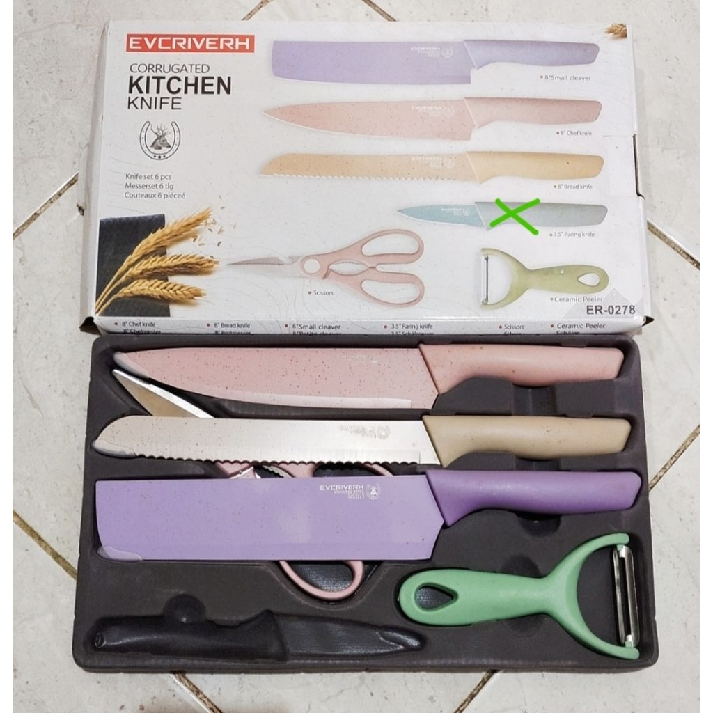 EVCRIVERH Kitchen Knife Set Stainless Steel / Pisau Dapur Set 5 in 1 Bahan Stainless Steel PREMIUM
