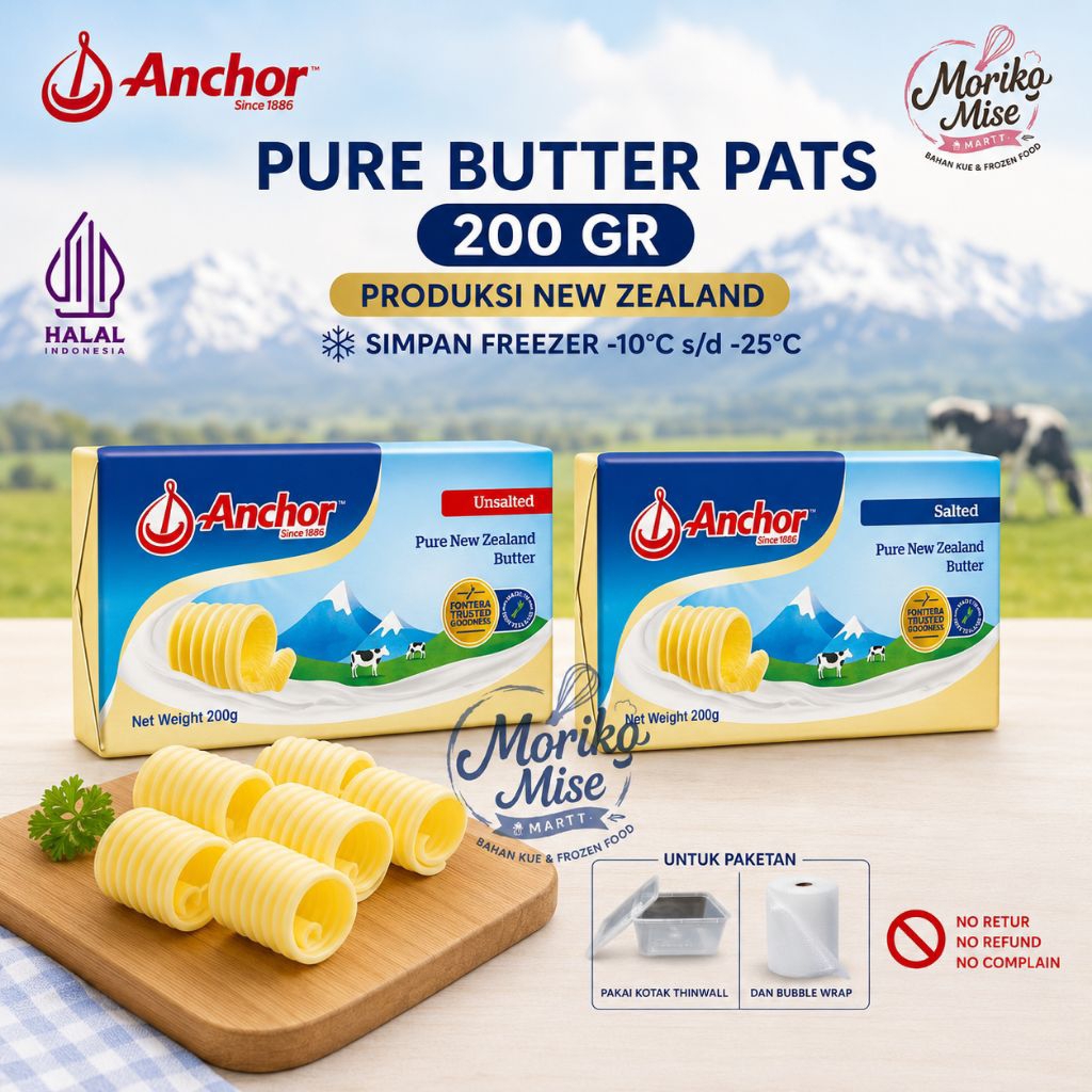 [ ANCHOR Butter +kotak ] 200 gr Ori pack / Mentega Unsalted Pats 200 gr Tawar / Mentega Asin Salted 