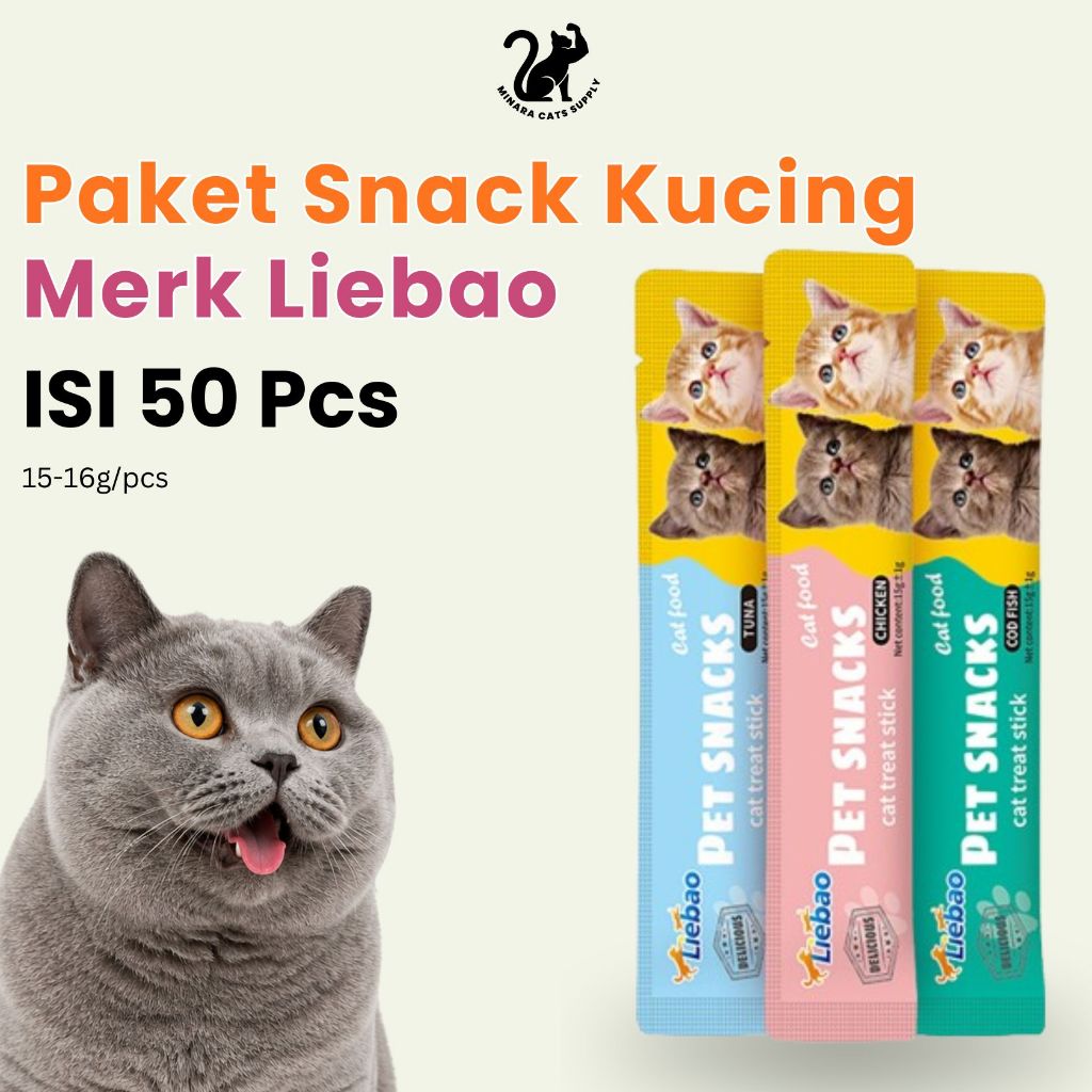 Minara Cats Supply - Snack Kucing Paket 50 pcs Liebao | Varian Tuna, COD Fish & Chicken
