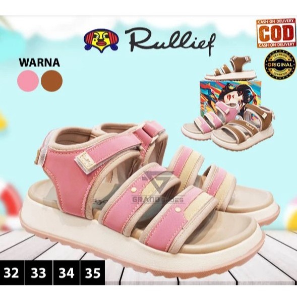 Rulief rullief FCL sendal tali slide hak tebal kasual anak perempuan murah Original