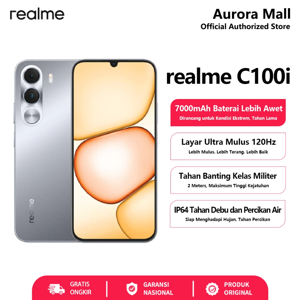 realme C100i 4/128GB 6/128GB (6GB+12GB Extended RAM) Garansi Resmi Hp Android Murah Terbaru 2026 Ori