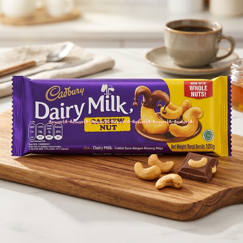 Cadbury Dairy Milk 100gr Cashew Nut Coklat Kacang Mede Cokelat Susu Lembut dengan Isian Kacang Mete 