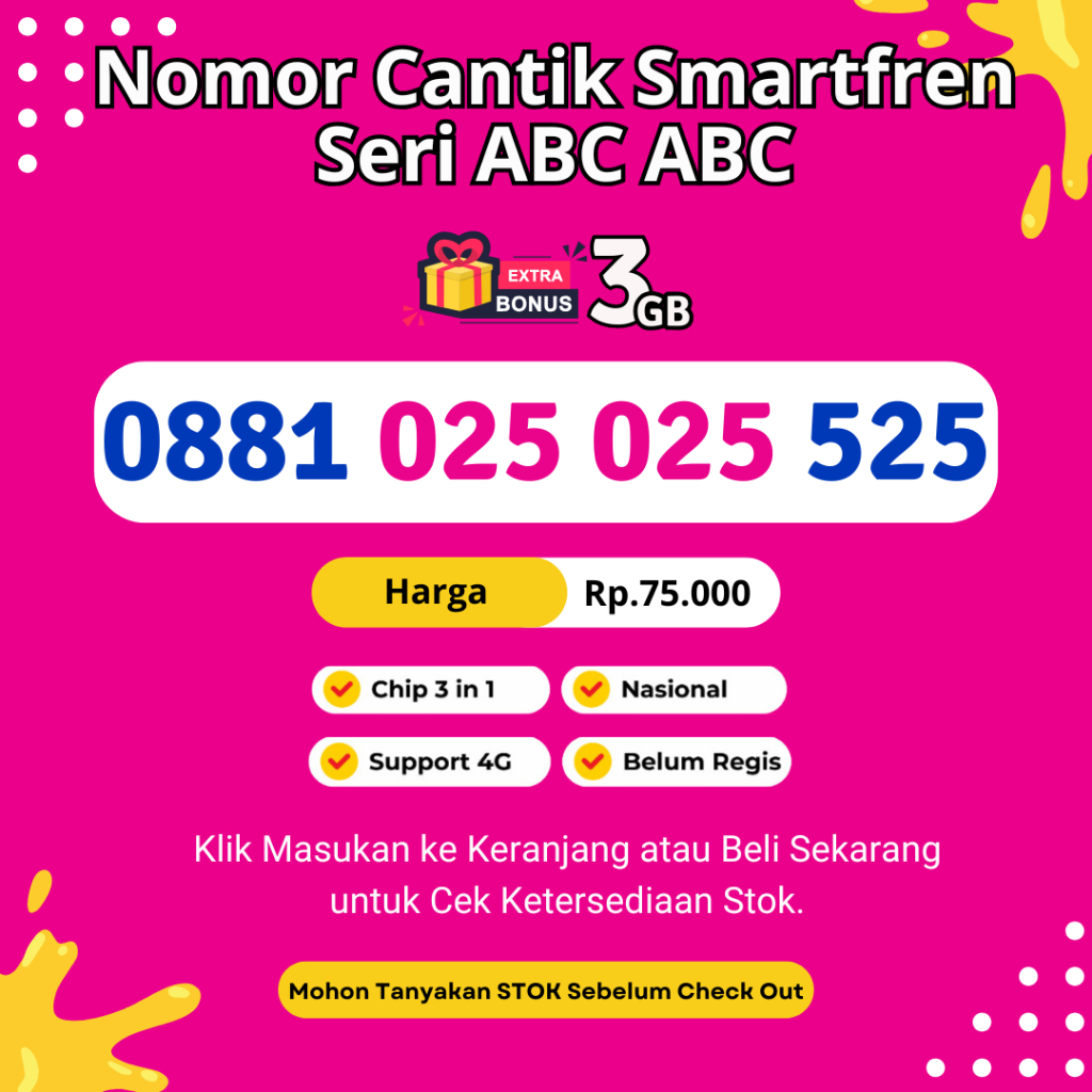 Nomor Cantik Smartfren Murah Rapi  - Kartu Perdana Smartfren Support 4G LTE BONUS KUOTA 3GB