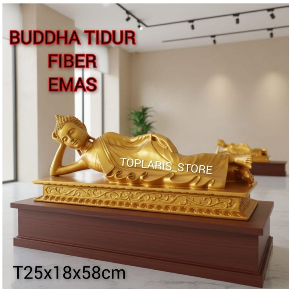 Patung Buddha Tidur Fiber Emas