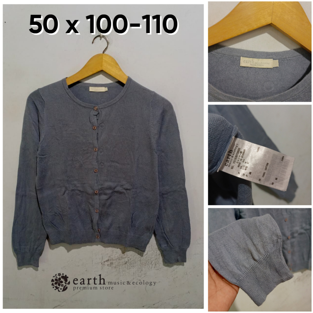 Cardigan Earth Music & Ecology Biru Denim O Neck Size M E171