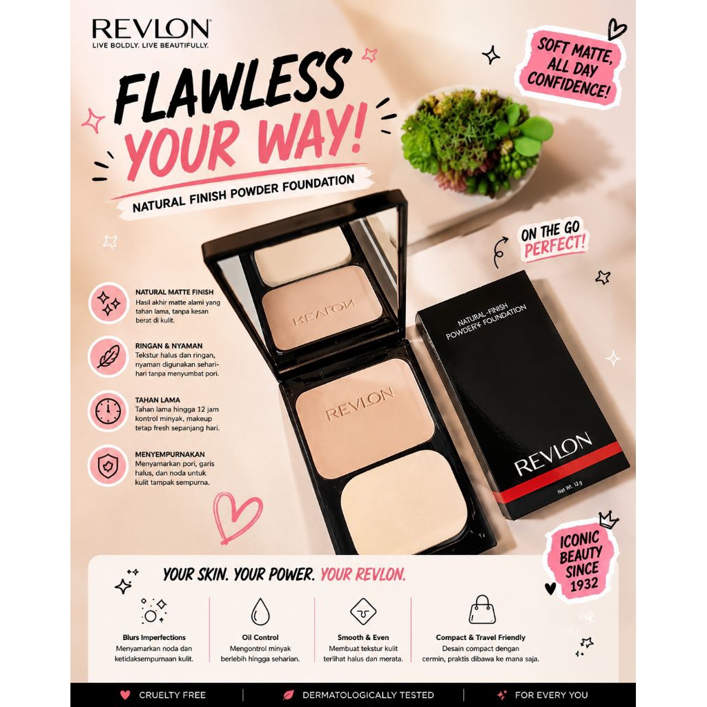 REVLON Natural Finish Powdery Foundation / REVLON Bedak Padat Basah