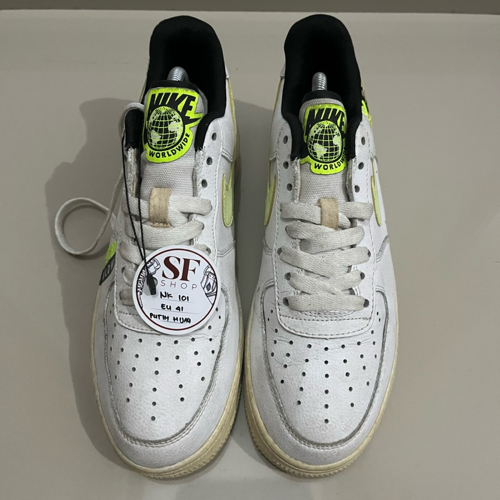 Nike Air Force 1 Low Worldwide White Volt Preloved | Size 41 Sneakers Casual Kondisi Bagus