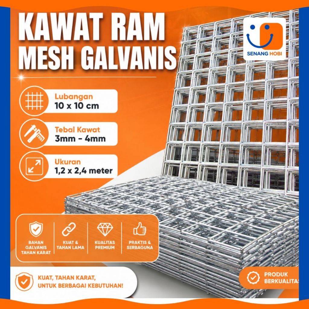 Kawat Ram Mesh Lembaran Galvanis Tebal 3mm - 4mm Lubangan 10x10cm - Tahan Karat Best Quality