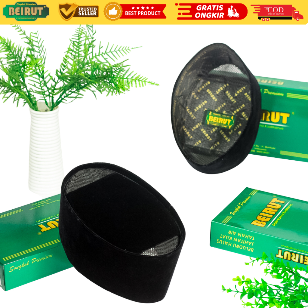PROMO, Peci Songkok Hitam AC Bludru Tahan Air Premium, Peci Beirut Tinggi 7, 8, 9, 10 cm
