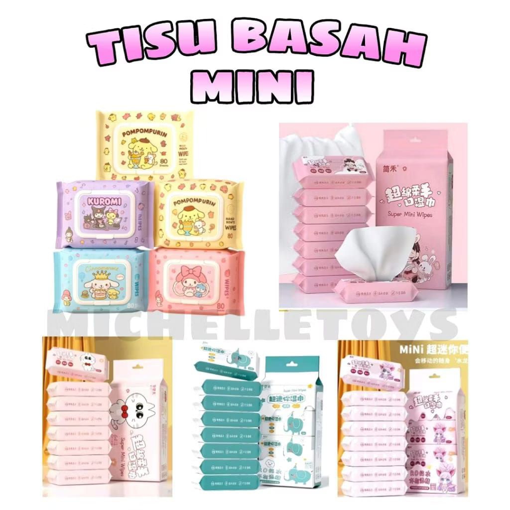 Tisu Basah Mini 1 pak isi 8 bungkus tisu basah tissue basah mini travel