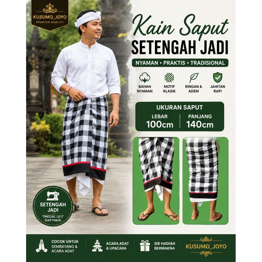 Saput Bali Setengah Jadi Motif Kotak Poleng Pria Dewasa