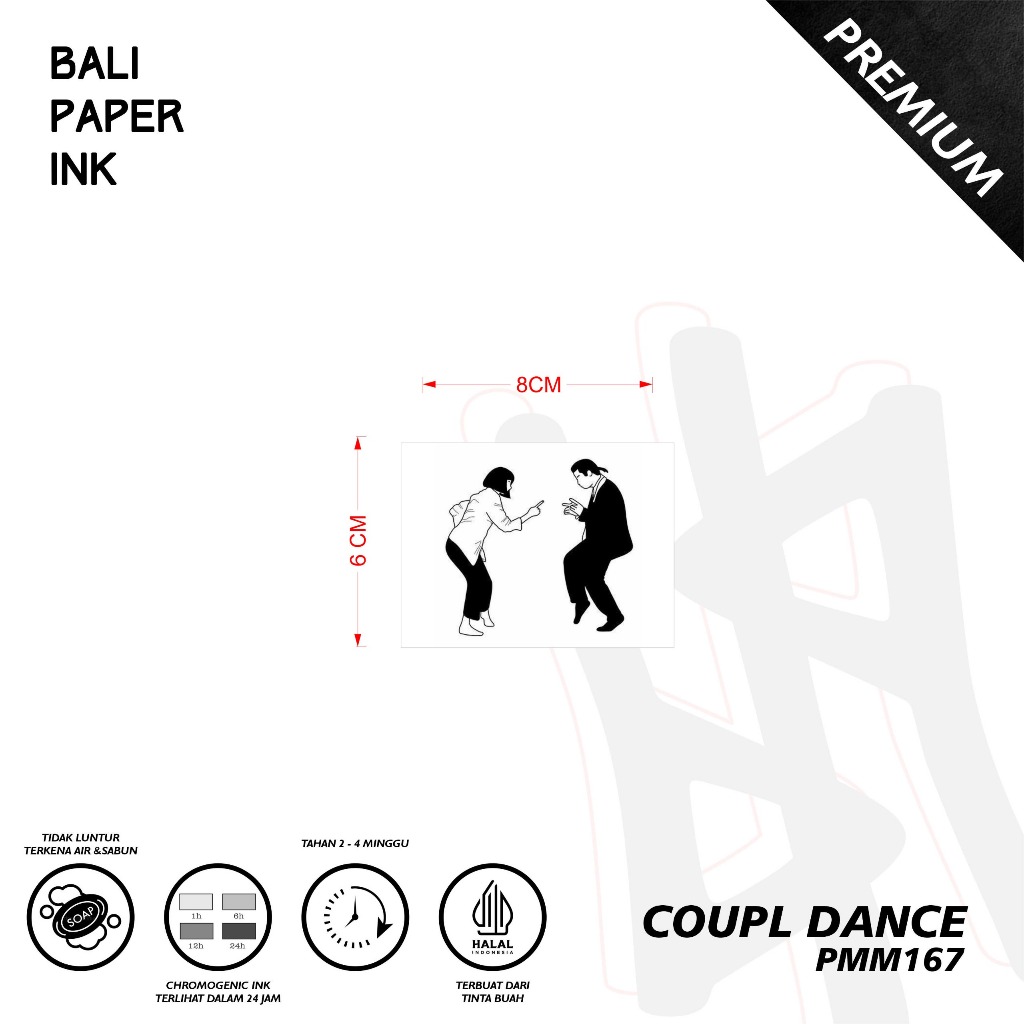 Bali Paper Ink Tato  COUPLE DANCE PMM167 Premium Stiker Tatto Tubuh Temporary 8cm x 6cm Kualitas Pre