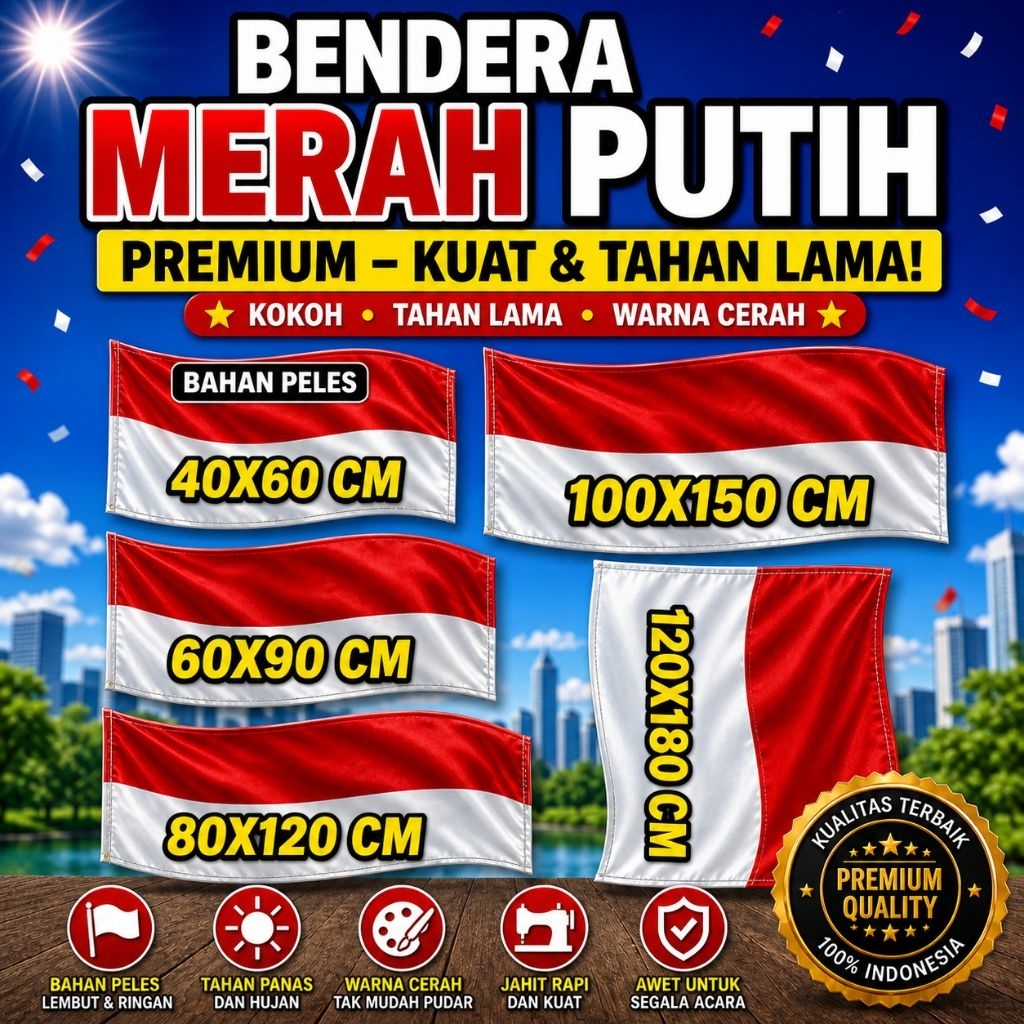 Bendera Merah Putih Semua Ukuran 40x60 90x60 120x80 100x150 Bendera 17 Agustus| Bendera Agustusan | 