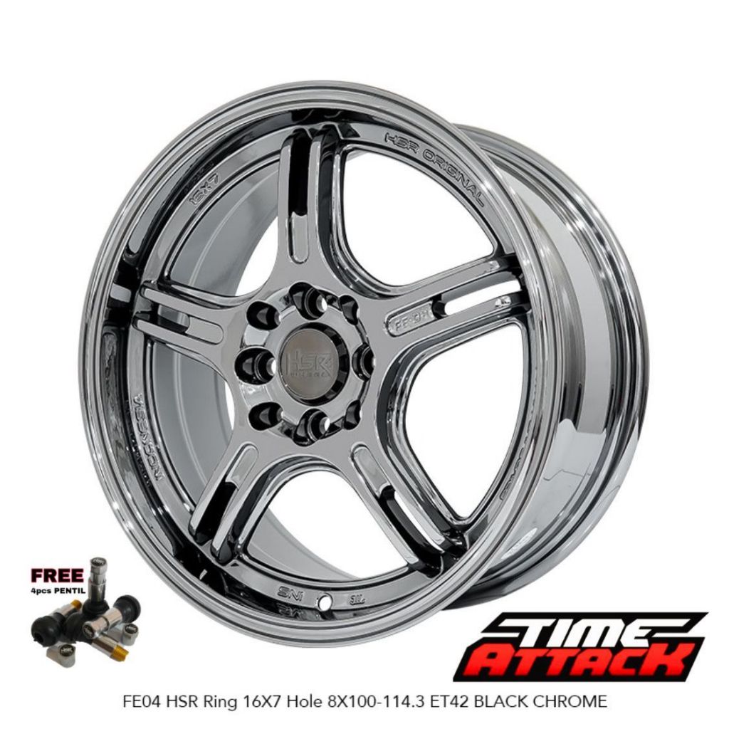 Velg Mobil Jazz R16 HSR Wheel FE04 Black Chrome Velg HSR Ring 16 PCD 4X100 / 4X114,3