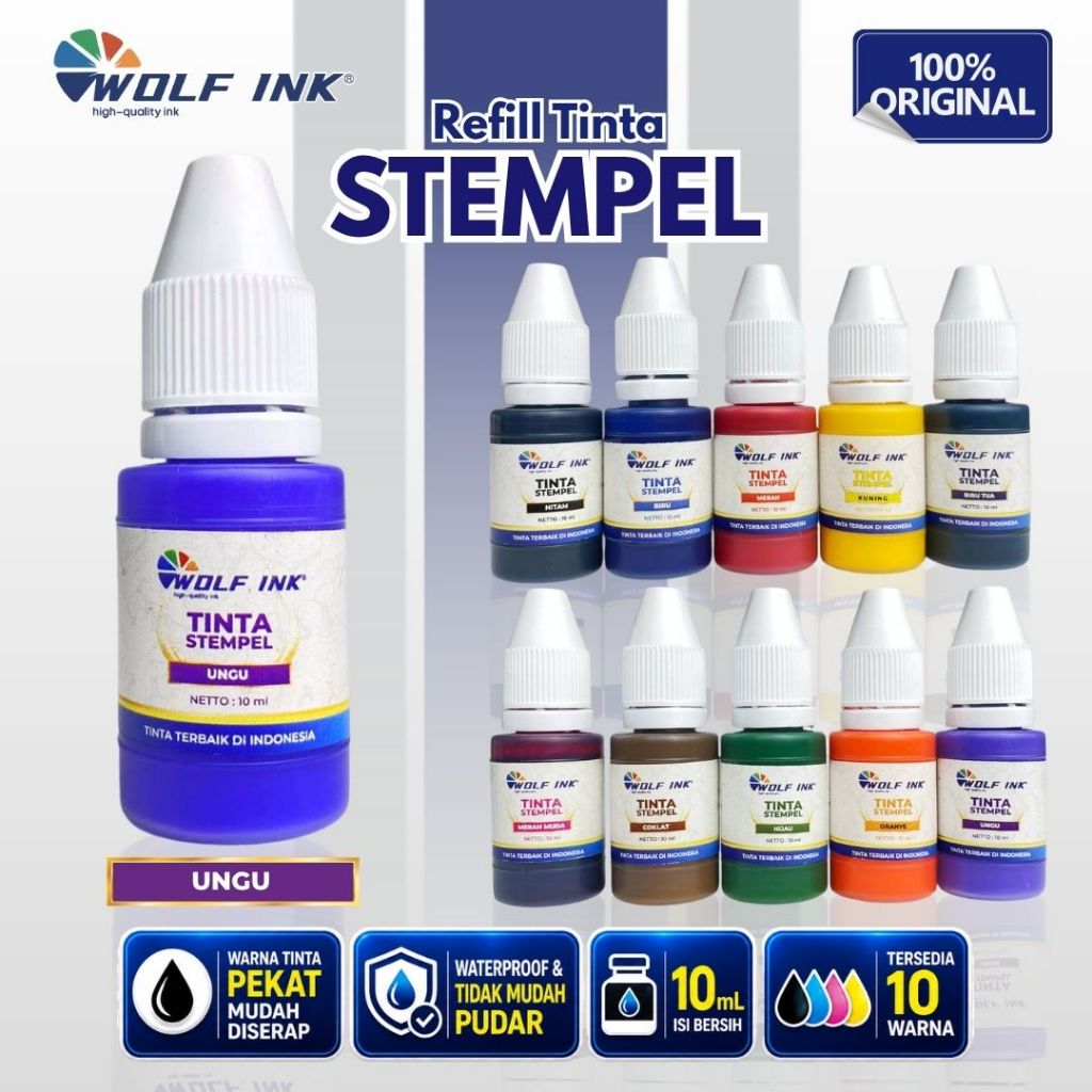 WOLF INK Tinta Stempel 10ml Ungu Purple Stamp Ink Flash Cap Stampel Karet Otomatis Waterproof