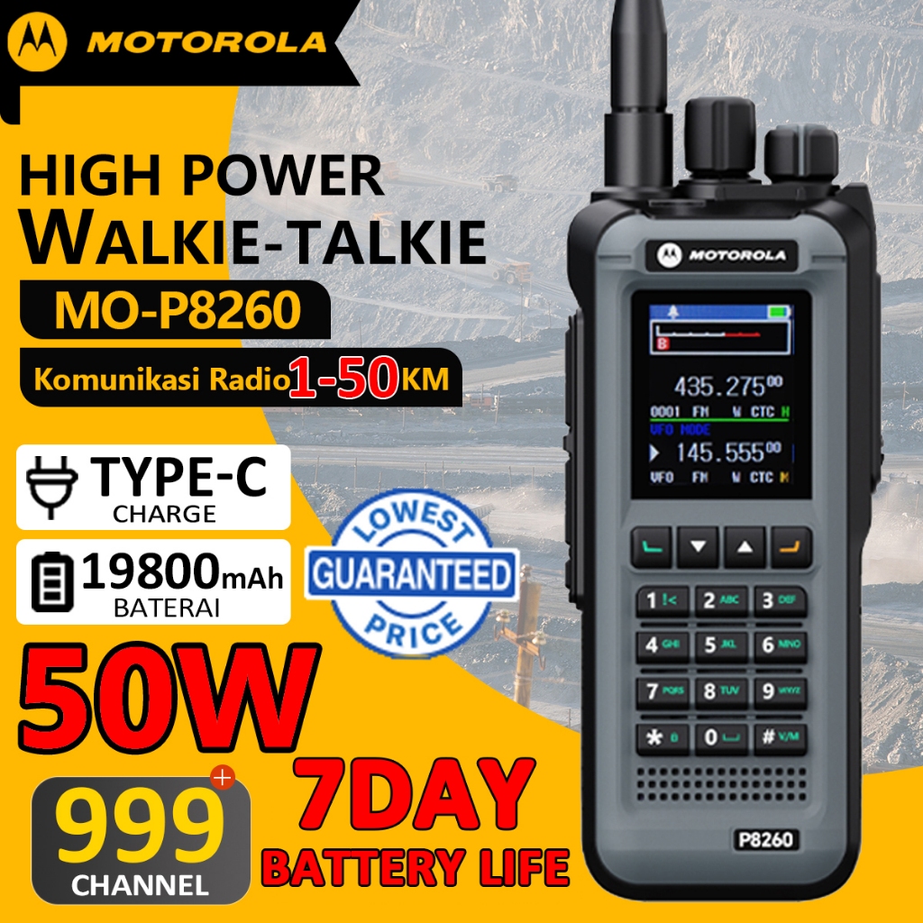 Ht Motorola Handy Talky P8260 Jarak Jauh 50Km 50W 19800Mah Ip54 Waterproof 999 Saluran Uhf/Vhf Two
