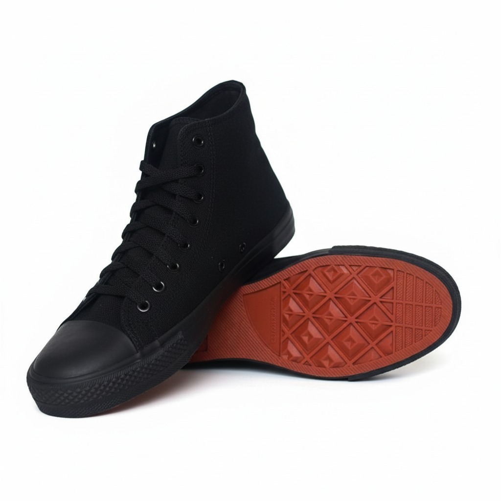Sepatu warior canvas hitam full unisex cowok cewek Size 31-40 Sepatu sekolah SD SMP SMA SMK