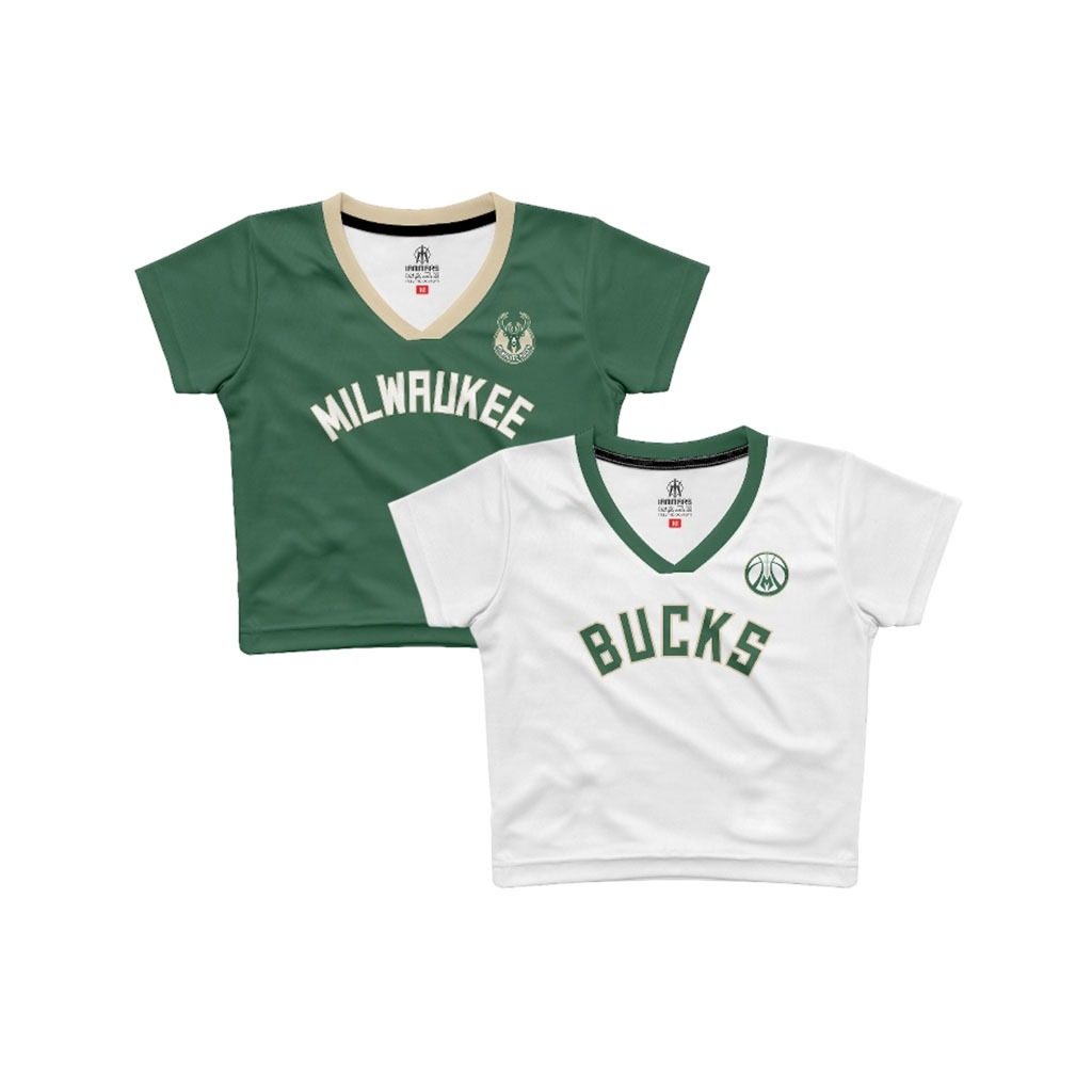 JERSEY CROP TOP V-NECK WANITA MILWAUKEE BUCKS  Y2K SLIM FIT PREMIUM