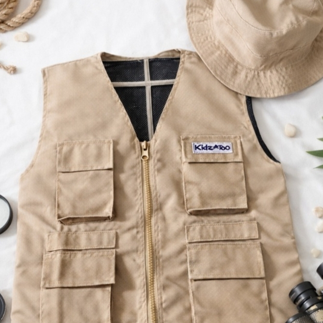 Rompi Anak Safari/Vest Anak Mancing/Rompi Anak Safari Zoo Gratis Topi