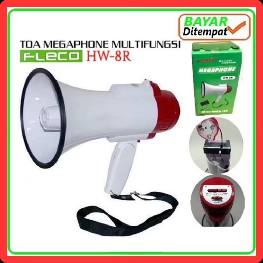 ​Megaphone TOA FLECO HW-8R Multifungsi - Toa Speaker Corong Genggam Bisa Rekam Suara Baterai Charger