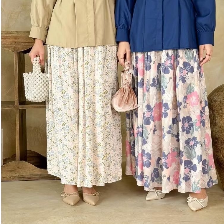 Efabric - Nexa Skirt - Rok Motif - Rok Panjang Rayon - Rok Kekinian ala Korea
