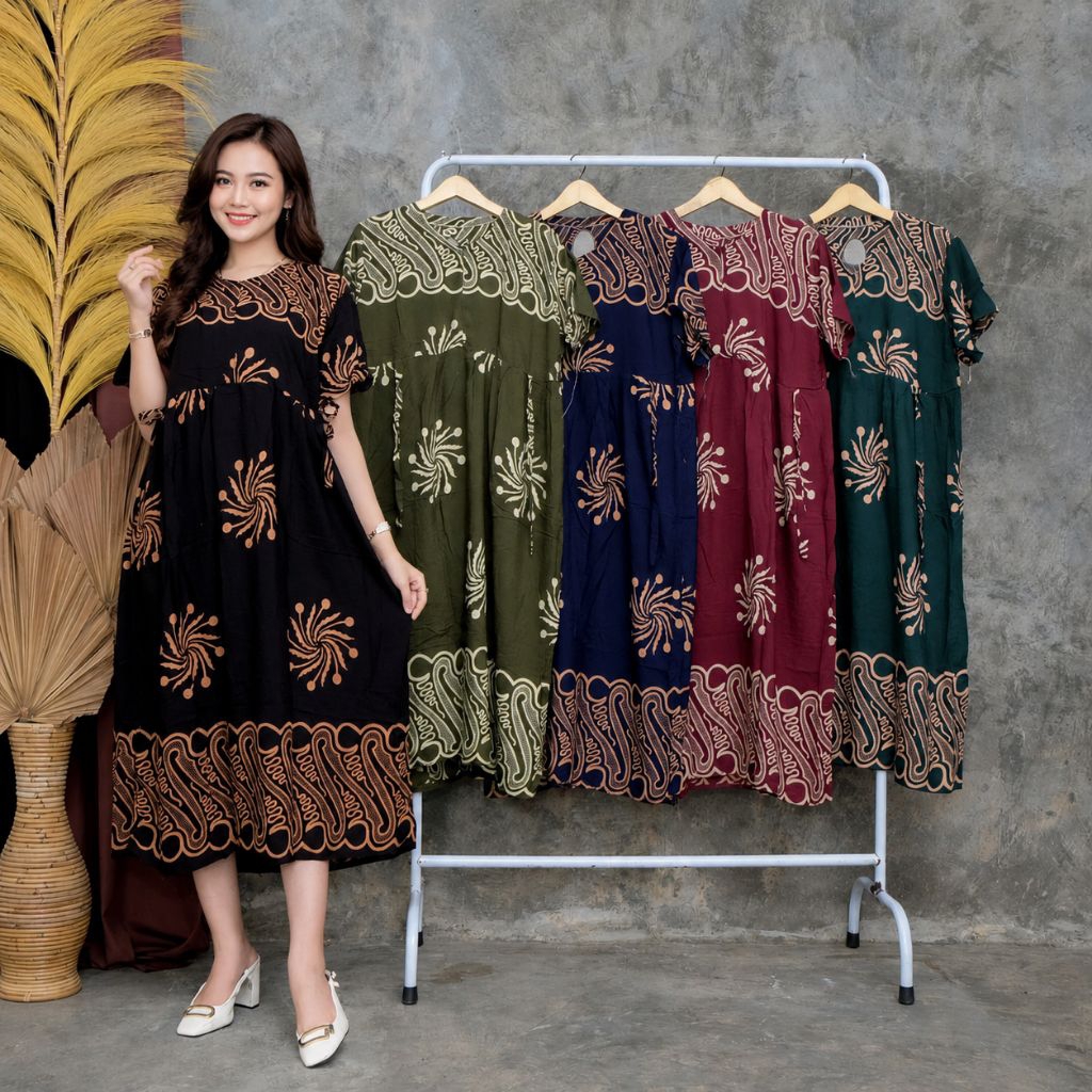 BATIK BAGONG Baju Daster Jumbo Chibi Cherry Rayon Batik Wanita Kekinian